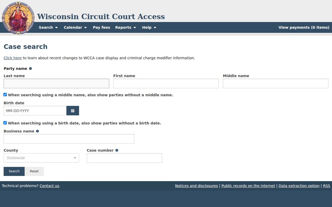 Burnett County case lookup result table