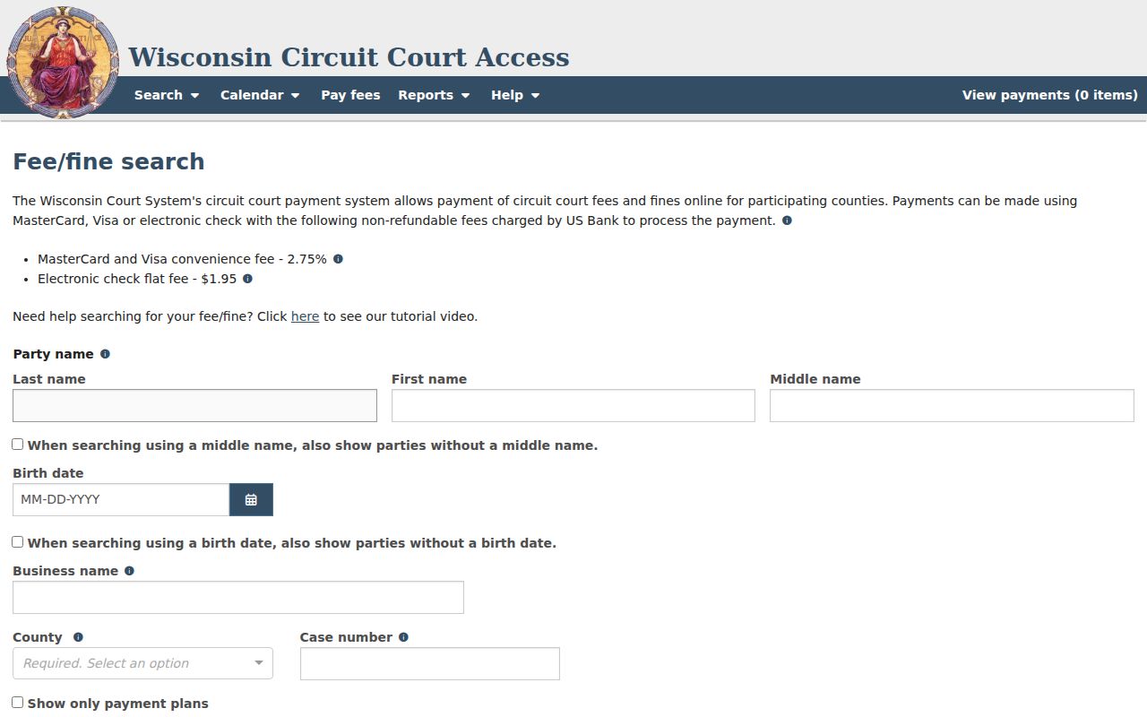 Burnett County traffic ticket WCCA payment search