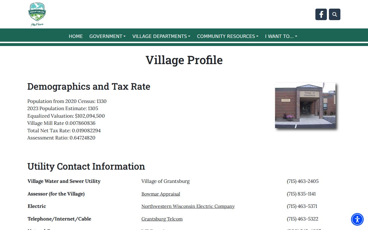 Grantsburg docket search local village population profile