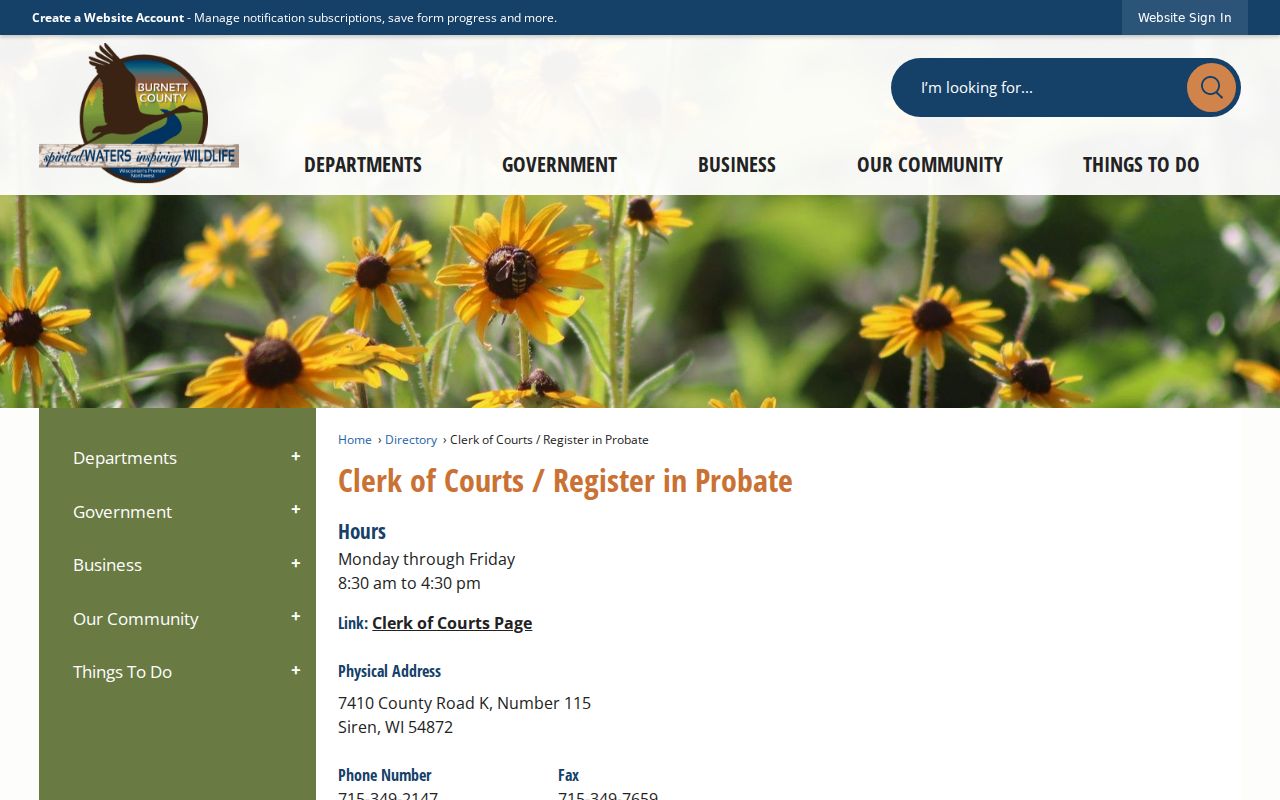 Burnett County criminal docket staff directory contacts